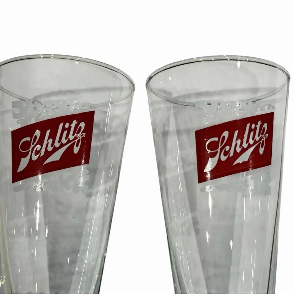 Schlitz Pilsner Beer Glasses 9oz Footed Stem Pair 8.5